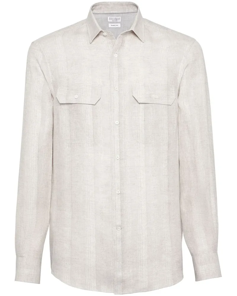 Brunello Cucinelli Gestreiftes Hemd aus Leinen - Nude Nude