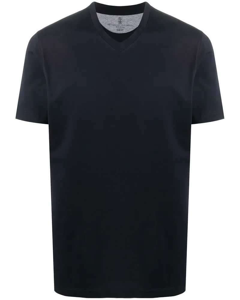 Brunello Cucinelli T-Shirt mit V-Ausschnitt - Blau Blau