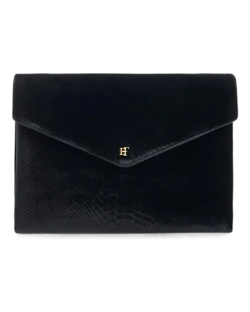 Elisabetta Franchi Schultertasche aus Samt mit Kroko-Print - Schwarz Schwarz