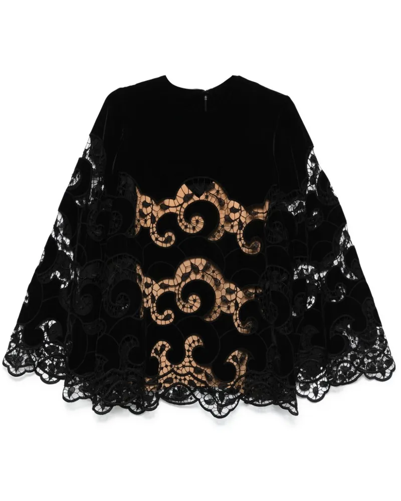 Elie Saab Bluse aus Samt mit Spitzenstickerei - Schwarz Schwarz