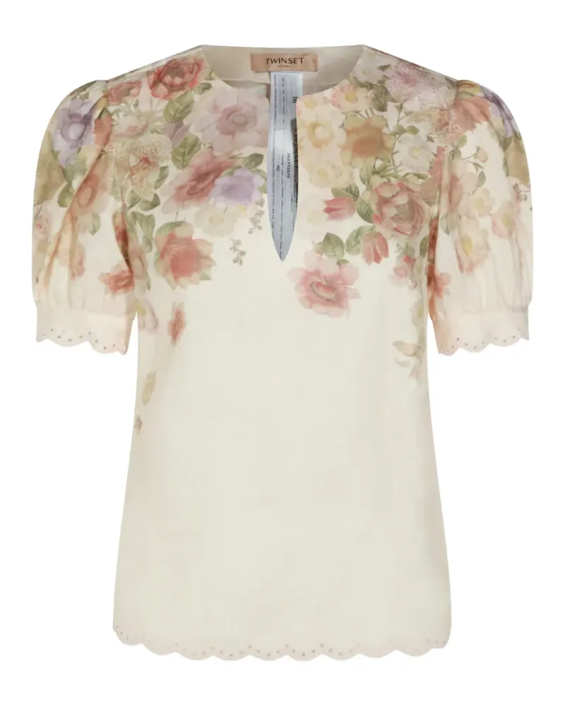Twin-Set floral-print scalloped top - Nude Nude
