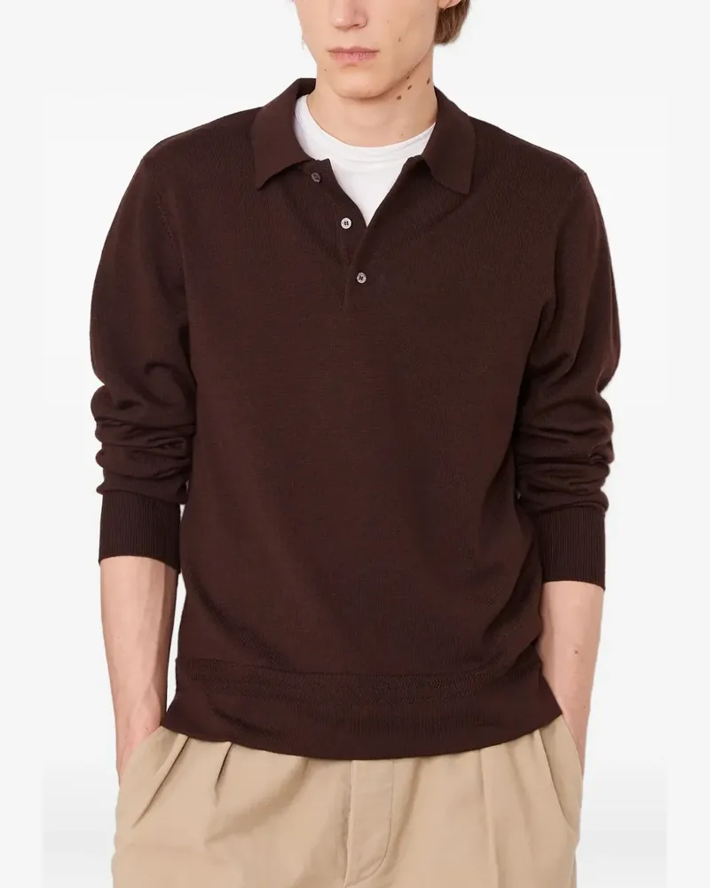 Officine Generale long-sleeve ribbed polo shirt - Braun Braun