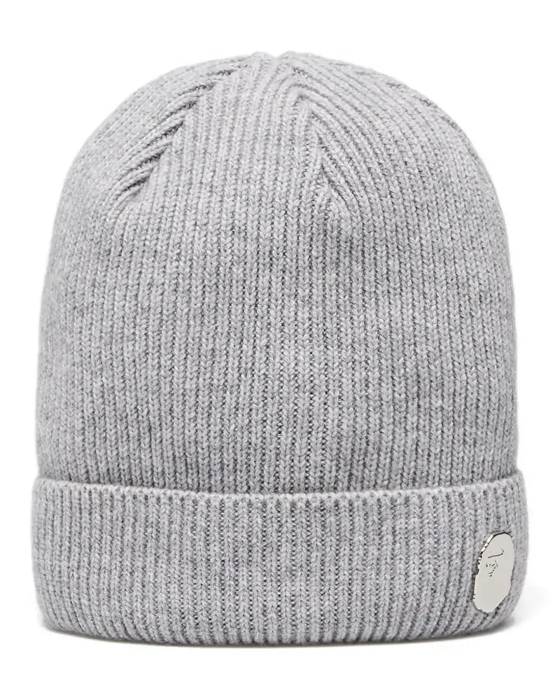 BAPE Gerippte One Point Strick-Beanie - Grau Grau