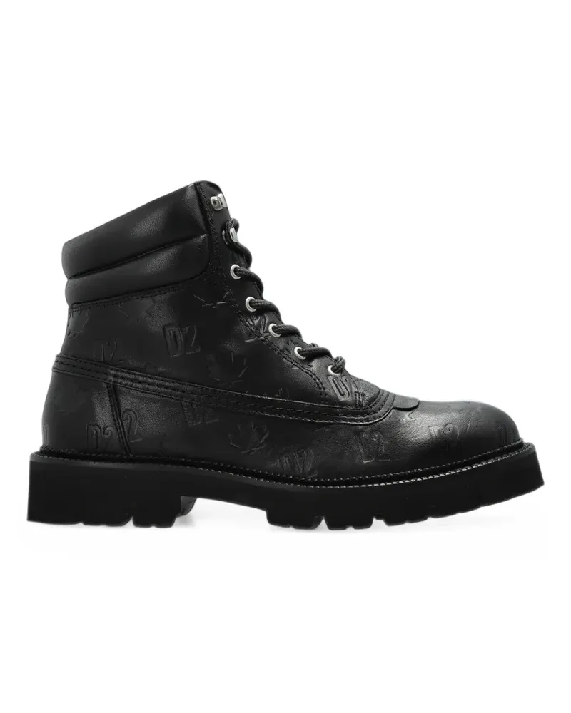 Dsquared2 D2 Lederstiefel mit Monogramm - Schwarz Schwarz