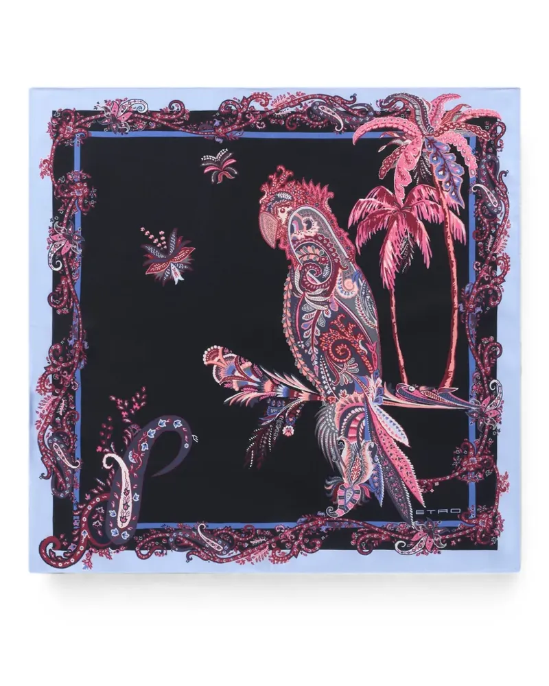 Etro silk pocket square with parrot and Paisley print - Schwarz Schwarz