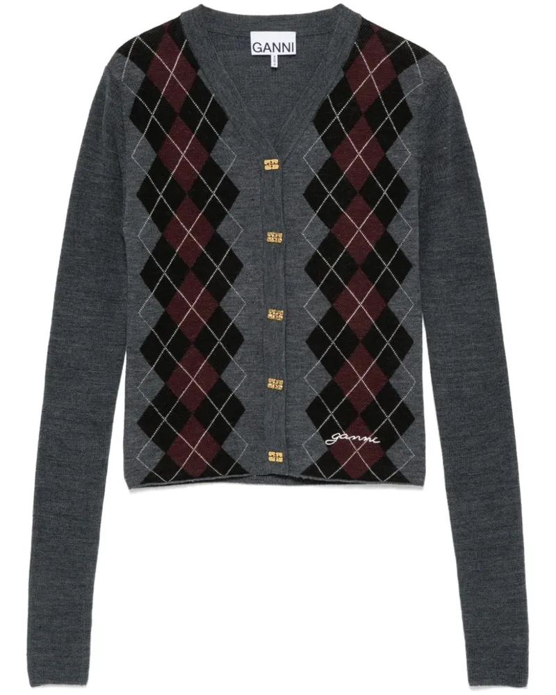 Ganni Cardigan mit Strickmuster - Grau Grau