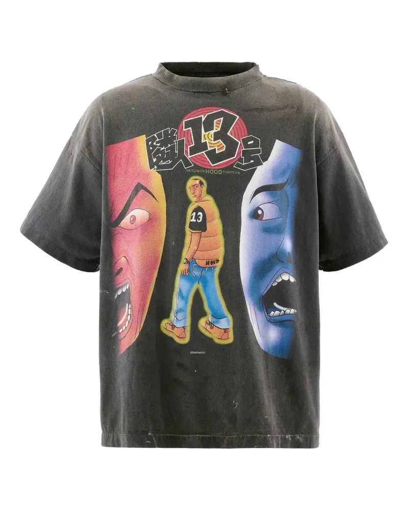 SAINT MXXXXXX x Santastic! x Geeks Rule graphic-print washed T-shirt - Schwarz Schwarz