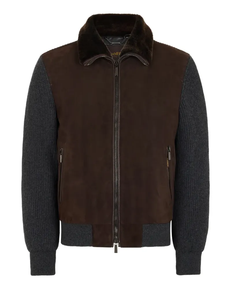 MOORER Bomberjacke mit Pelzkragen - Braun Braun