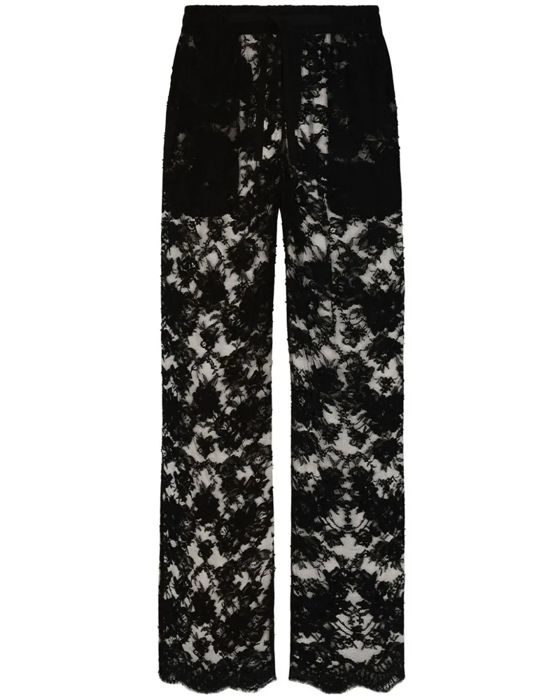 Dolce & Gabbana Weite Hose mit Blumenspitze - Schwarz Schwarz