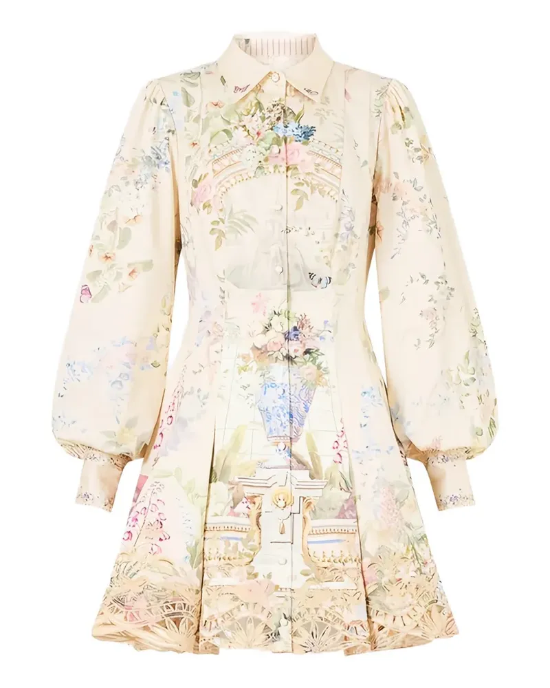 Camilla floral-print laser-cut minidress - Nude Nude