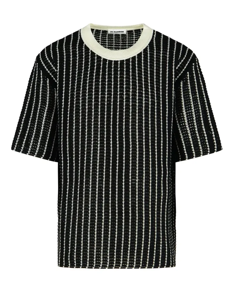 Jil Sander Gehäkeltes T-Shirt mit Streifen - Schwarz Schwarz