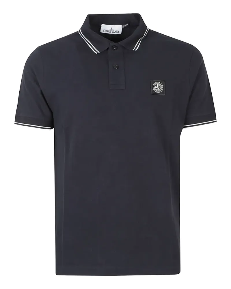 Stone Island 2200010 Slim-Fit-Poloshirt aus Bio-Baumwollpiqué mit Kompass-Patch - Blau Blau