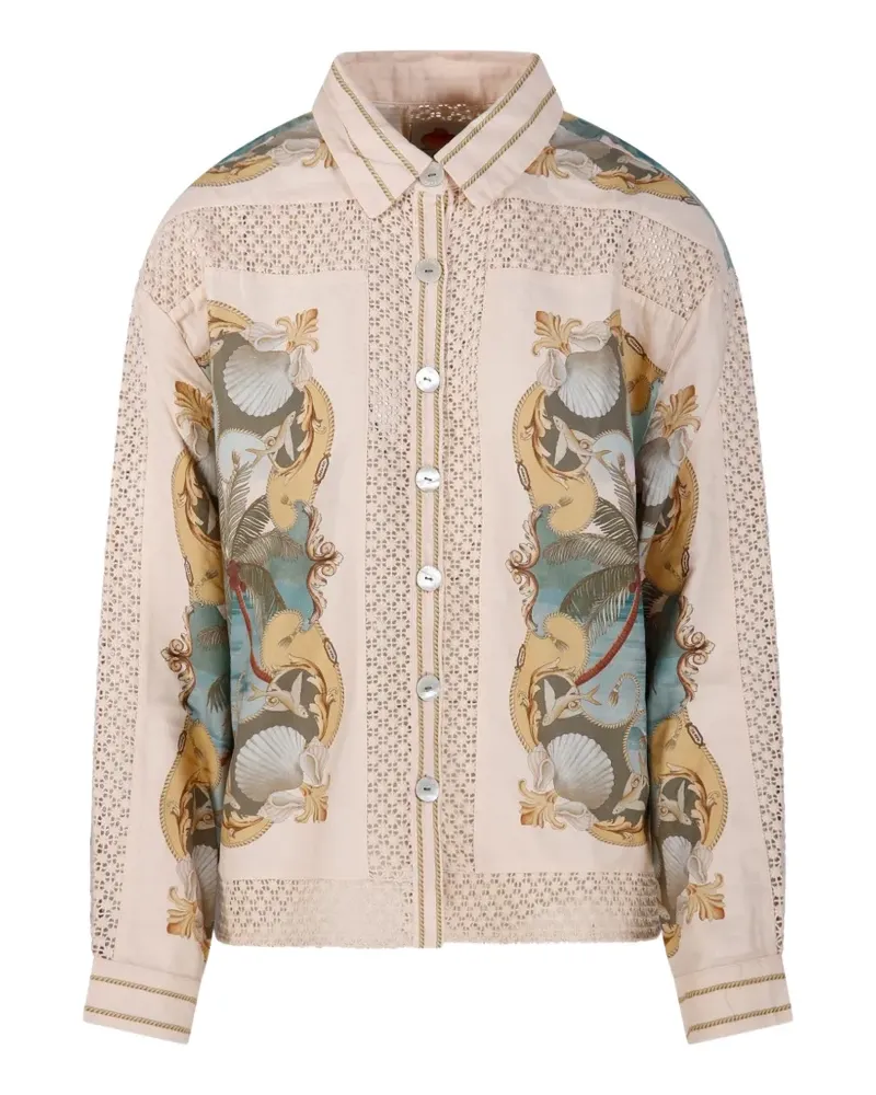 FARM Rio graphic-print crochet-panel shirt - Nude Nude