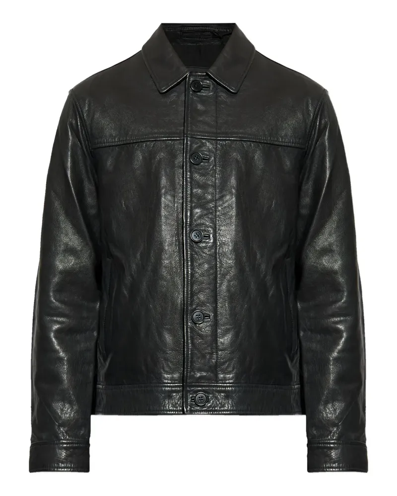 AllSaints Geknöpfte Nates Lederjacke - Schwarz Schwarz