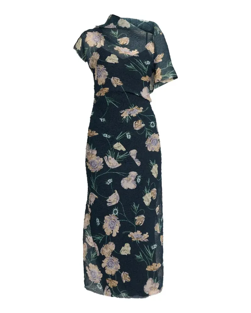 Erdem floral-print organza-cloque midi dress - Blau Blau