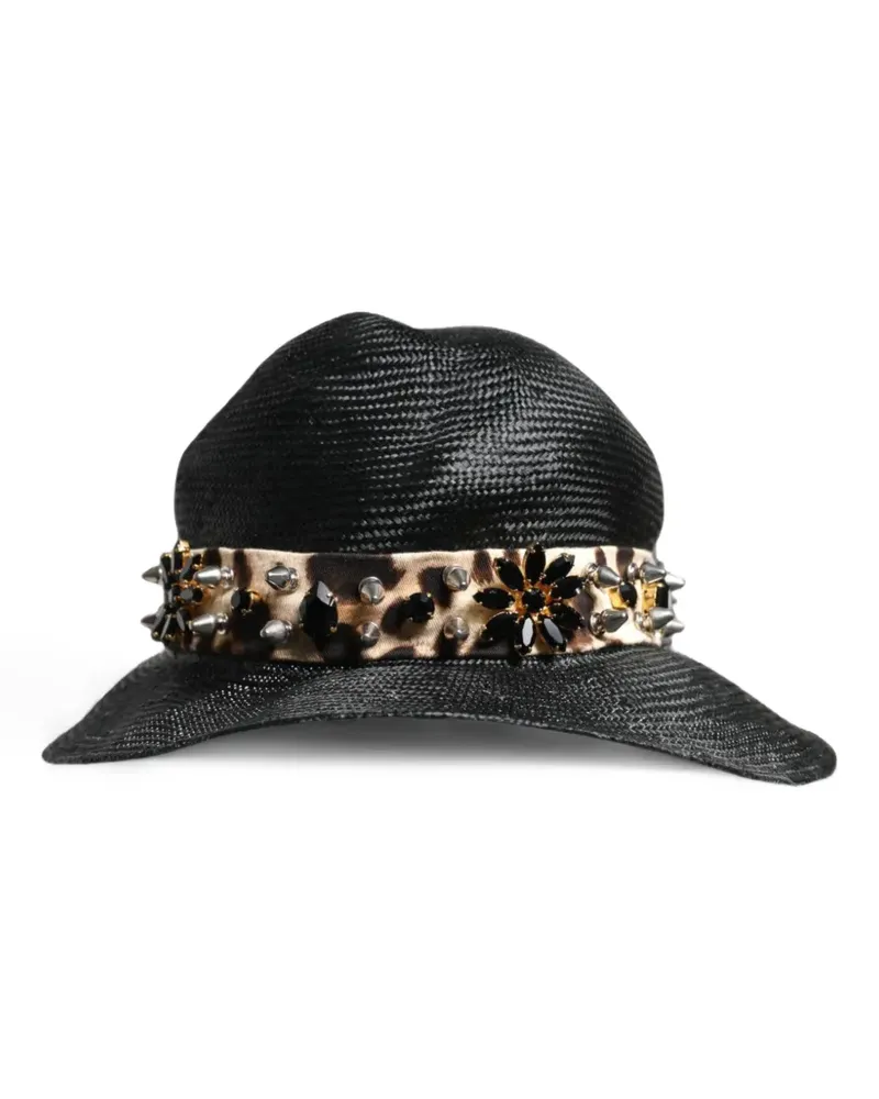 Dolce & Gabbana Sonnenhut mit Leopardenprint und Kristallen - Schwarz Schwarz