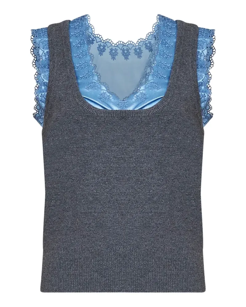 Paco Rabanne Bestickter Pullover mit Satineinsatz - Grau Grau