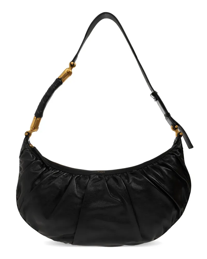 Balmain Geraffte Ébène Schultertasche - Schwarz Schwarz