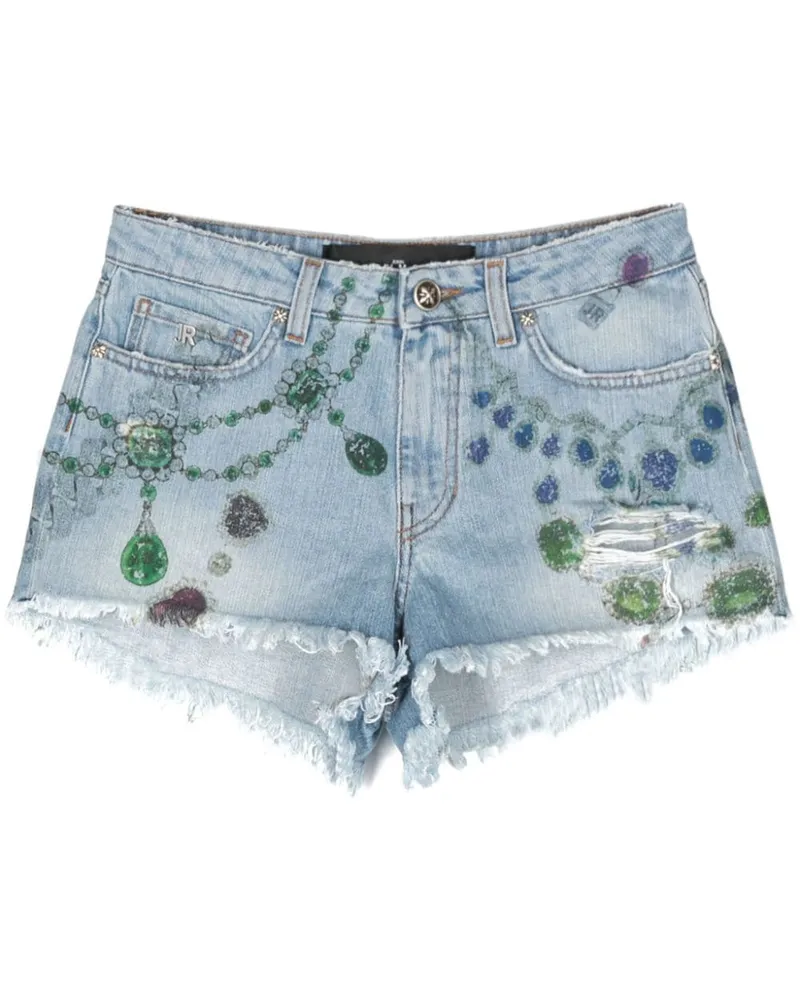 John Richmond Jeans-Shorts mit grafischem Print Blau