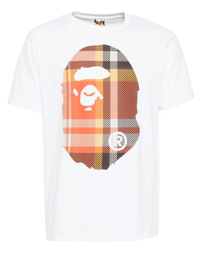 BAPE Kariertes T-Shirt mit großem Affenkopf - Weiß Weiß