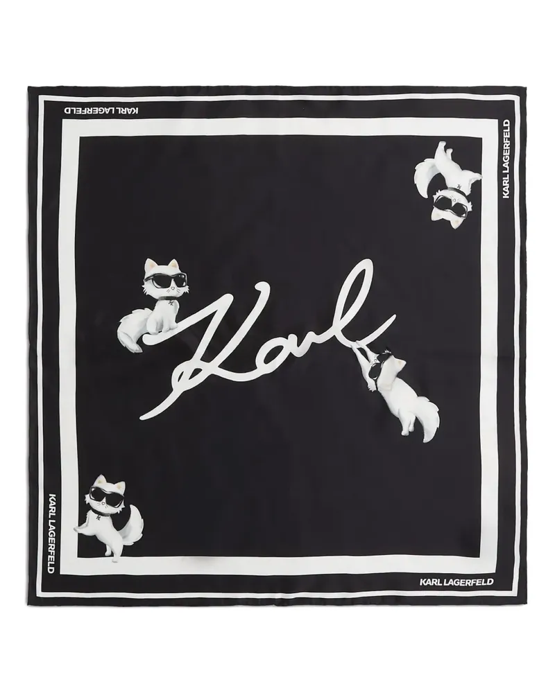 Karl Lagerfeld Ikon Choupette Signature Seidenschal - Schwarz Schwarz