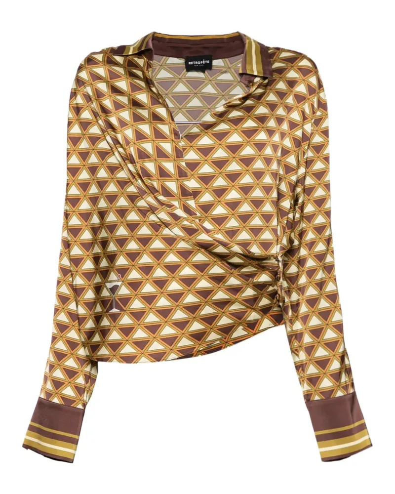 Retrofête Bluse mit geometrischem Print - Braun Braun