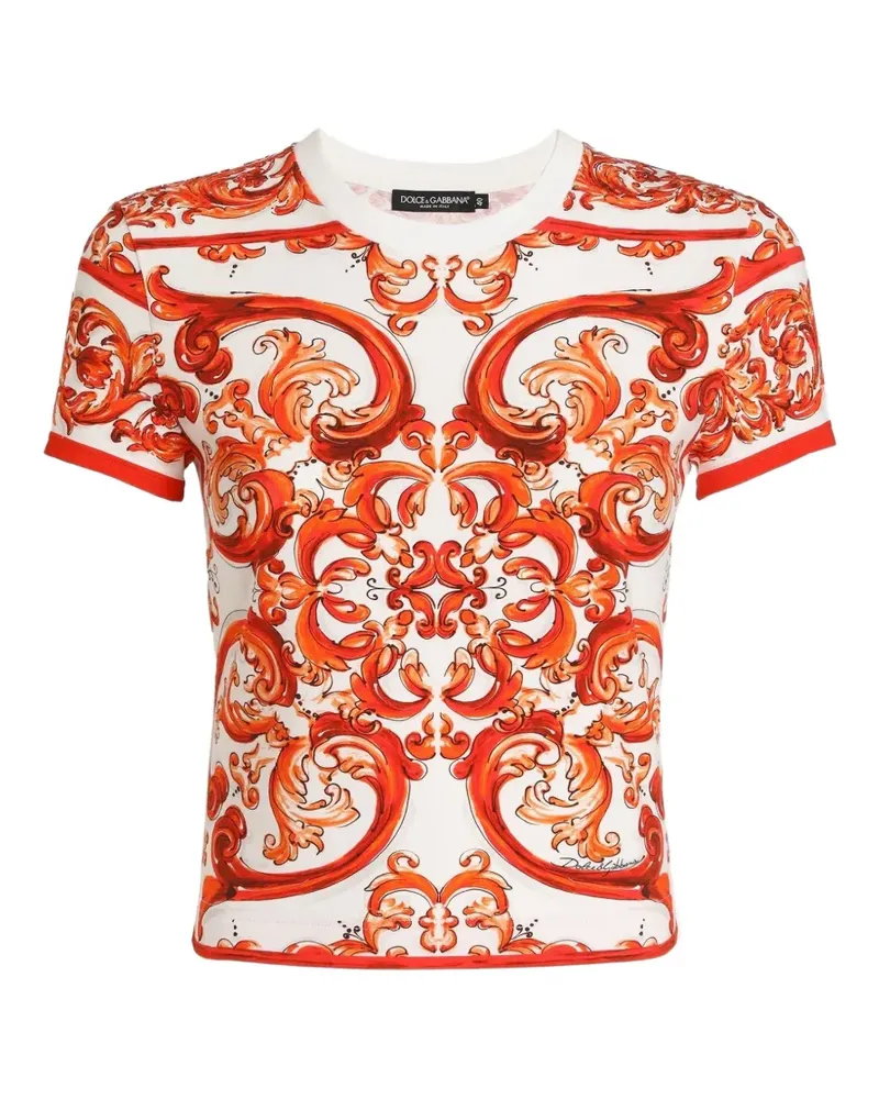 Dolce & Gabbana Jersey-T-Shirt mit Majolika-Print - Weiß Weiß