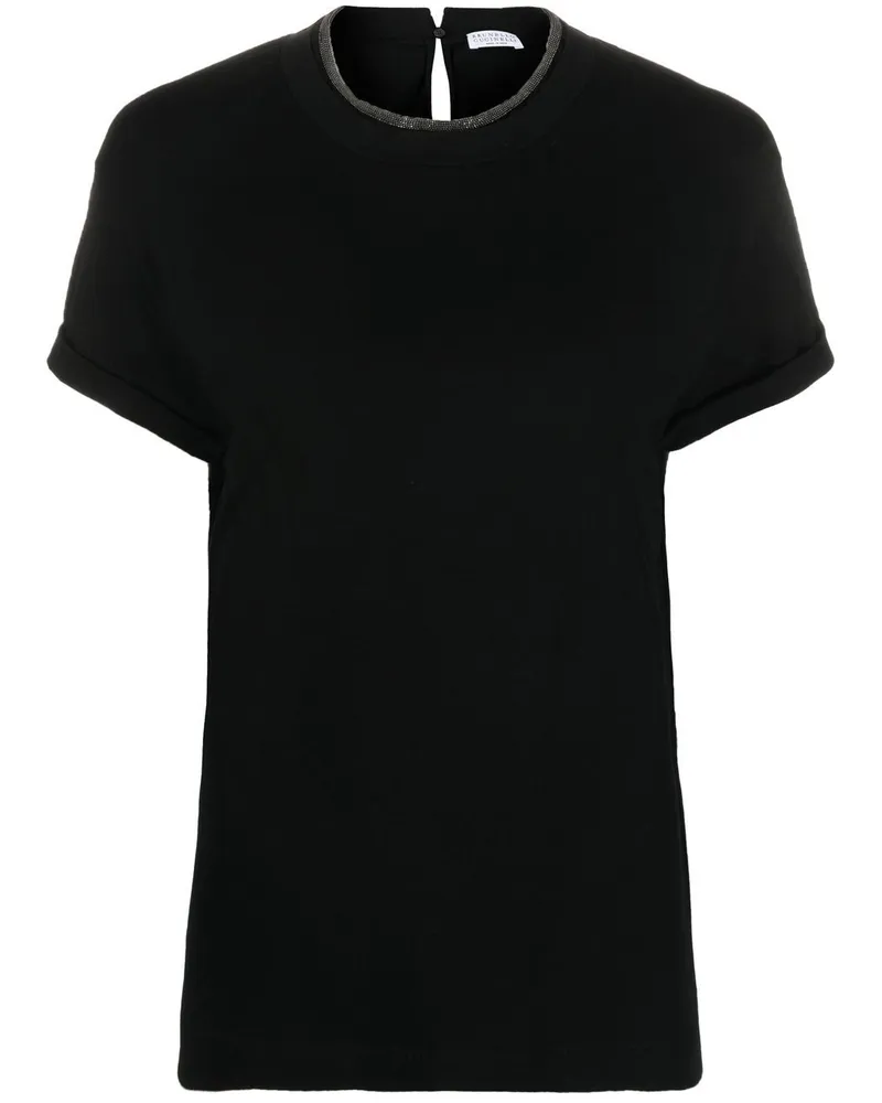 Brunello Cucinelli Verziertes T-Shirt - Schwarz Schwarz
