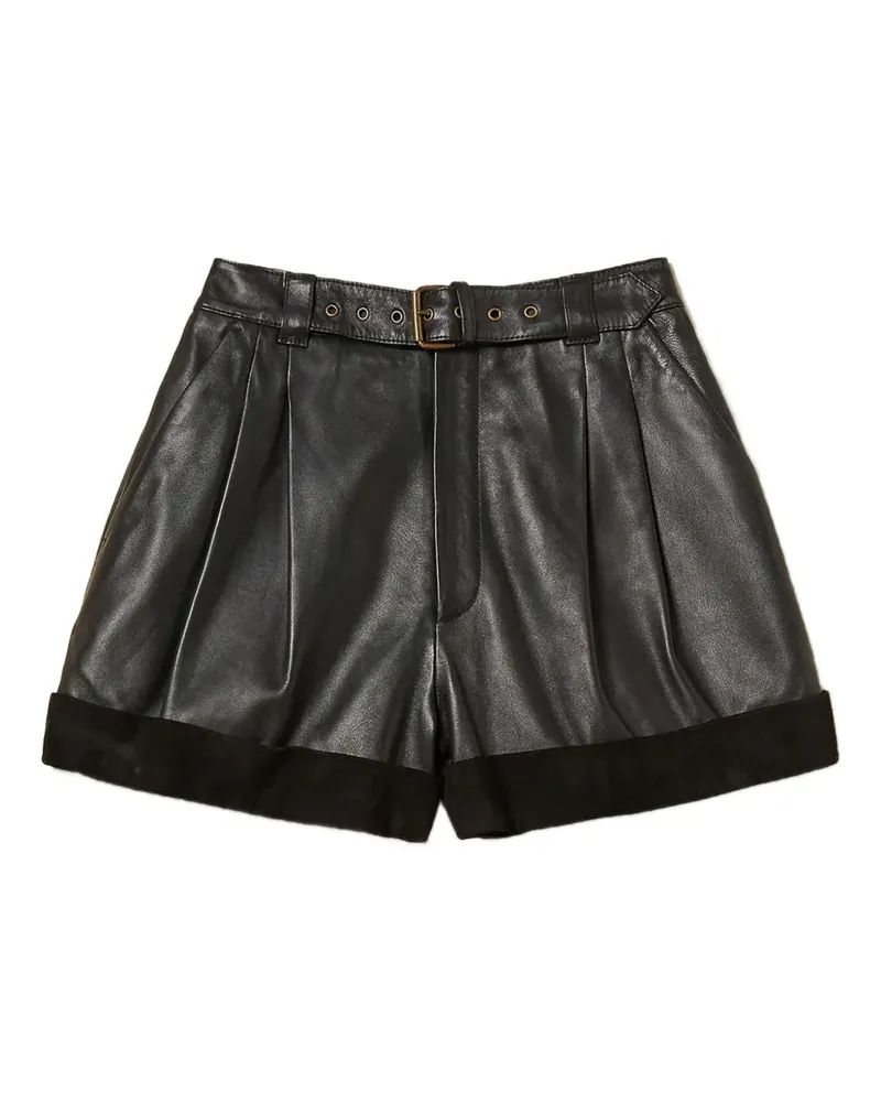 Twin-Set Ledershorts mit Falten - Schwarz Schwarz