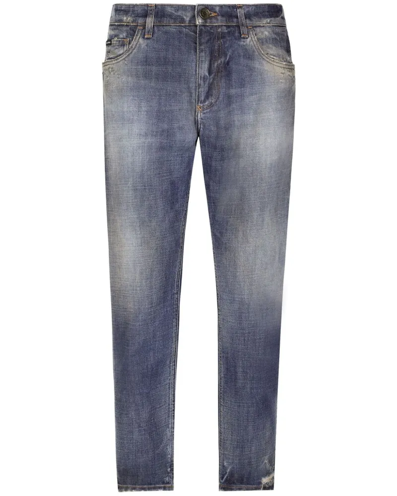 Dolce & Gabbana Tapered-Jeans in Distressed-Optik - Blau Blau