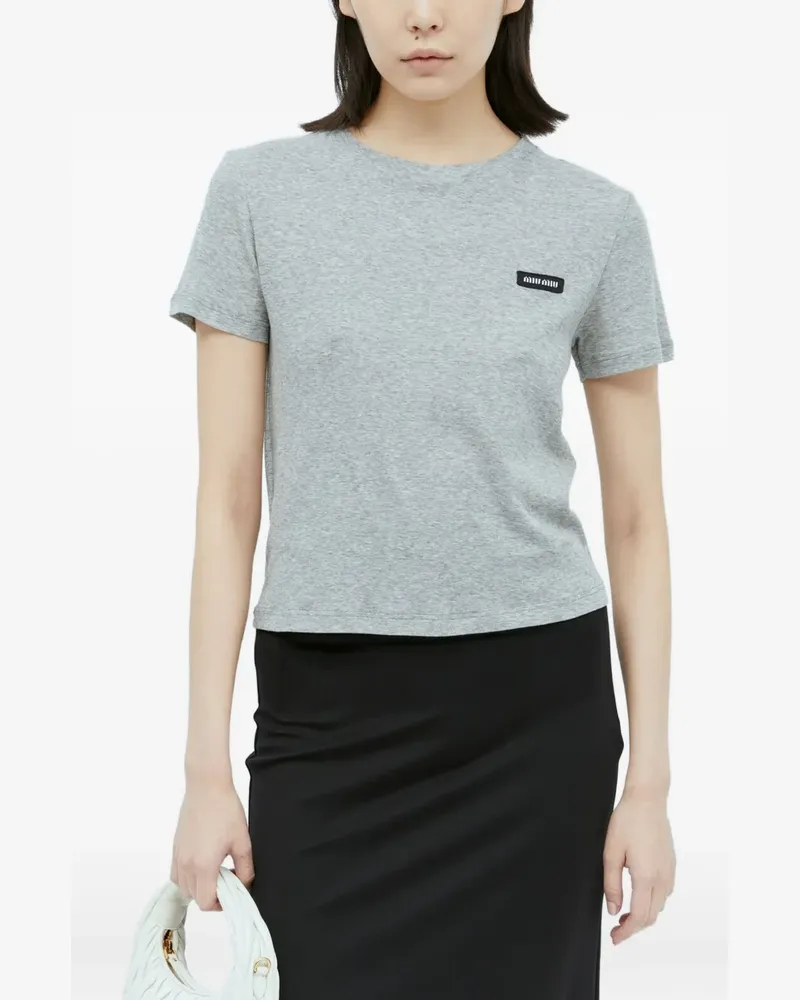 Miu Miu T-Shirt mit Logo-Applikation - Grau Grau