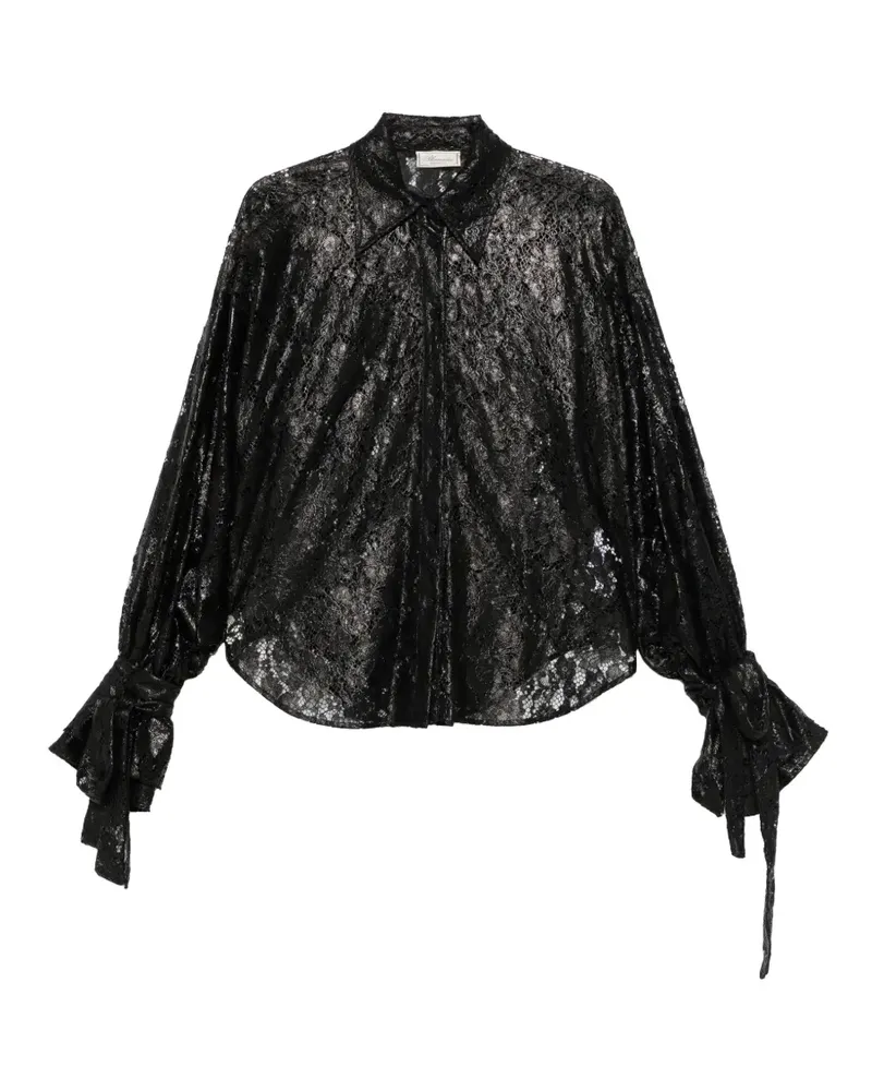 Blumarine Hemd mit Spitzenbesatz und Bindebündchen - Schwarz Schwarz