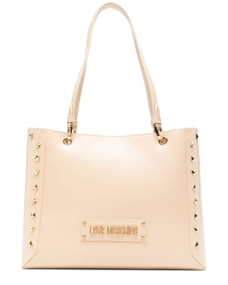 Moschino Handtasche mit Logo-Schild - Nude Nude