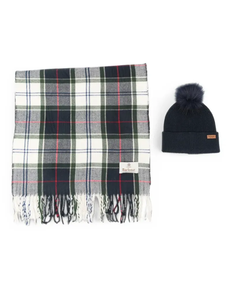 Barbour tartan-print pompom beanie hat and scarf set - Weiß Weiß