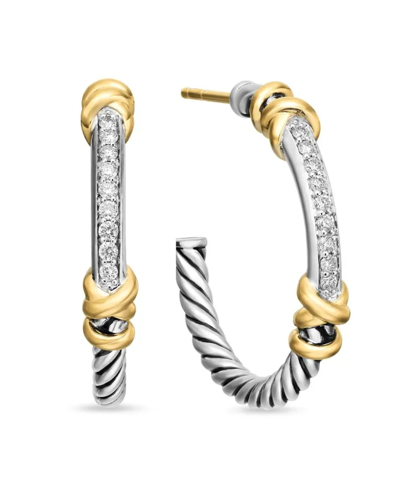 David Yurman Petite Helena Wrap 18kt Gelbgold- und Sterlingsilbercreolen mit Diamanten Silber