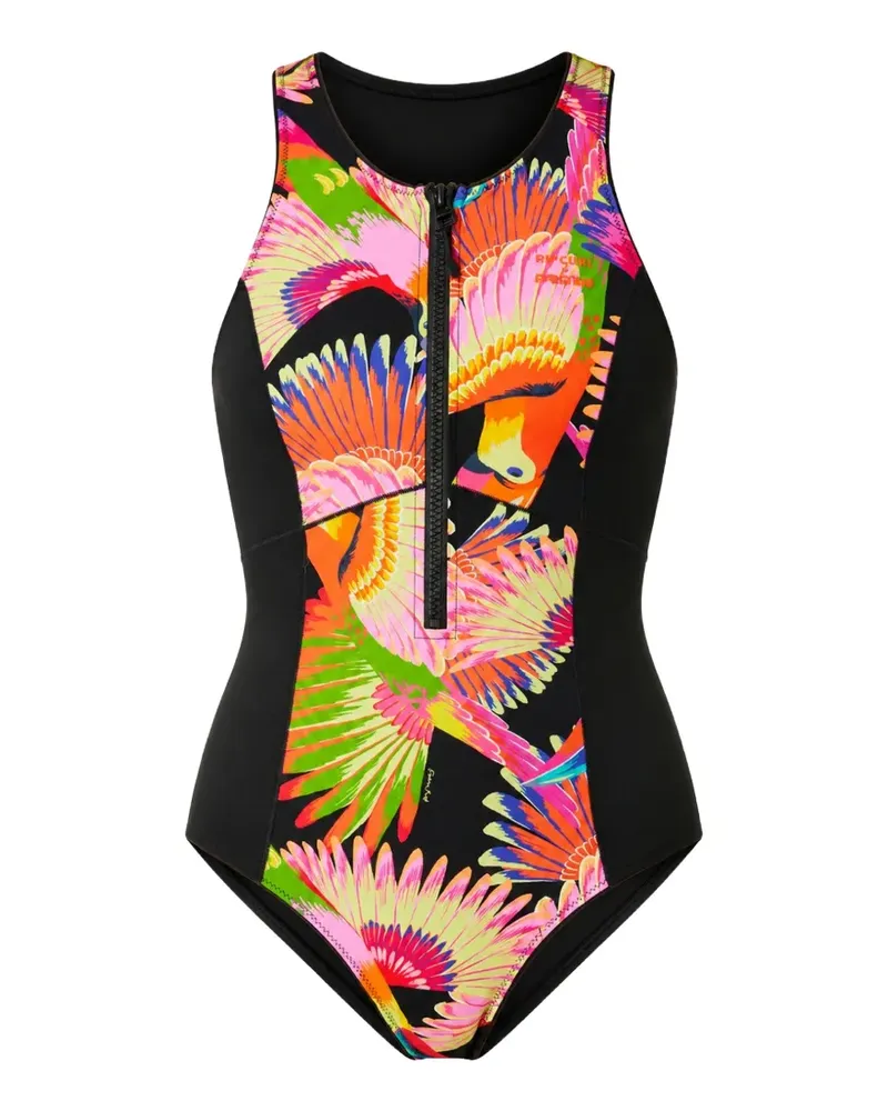 Rip Curl Mirage toucan-print front-zip swimsuit - Schwarz Schwarz