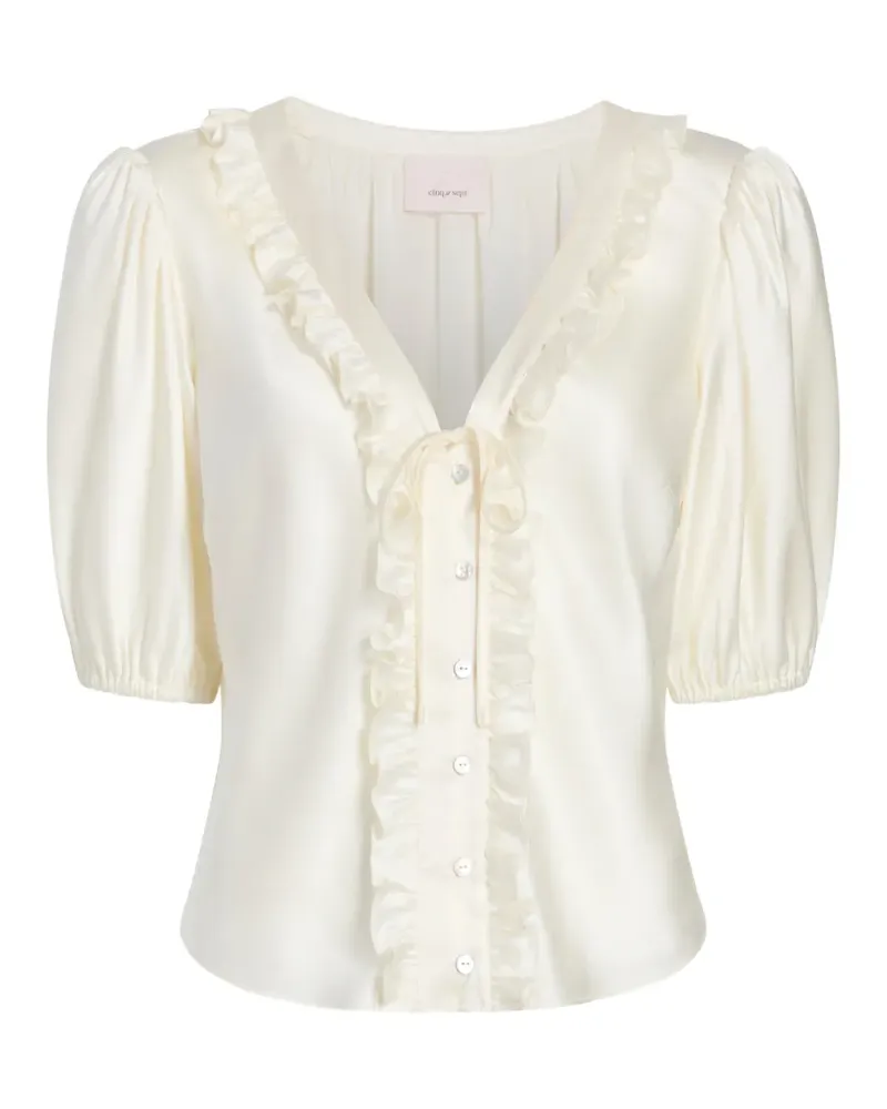 Cinq à Sept Gerüschtes Seraphina Oberteil mit V-Ausschnitt - Nude Nude