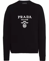 Prada Intarsien-Pullover mit Logo Schwarz