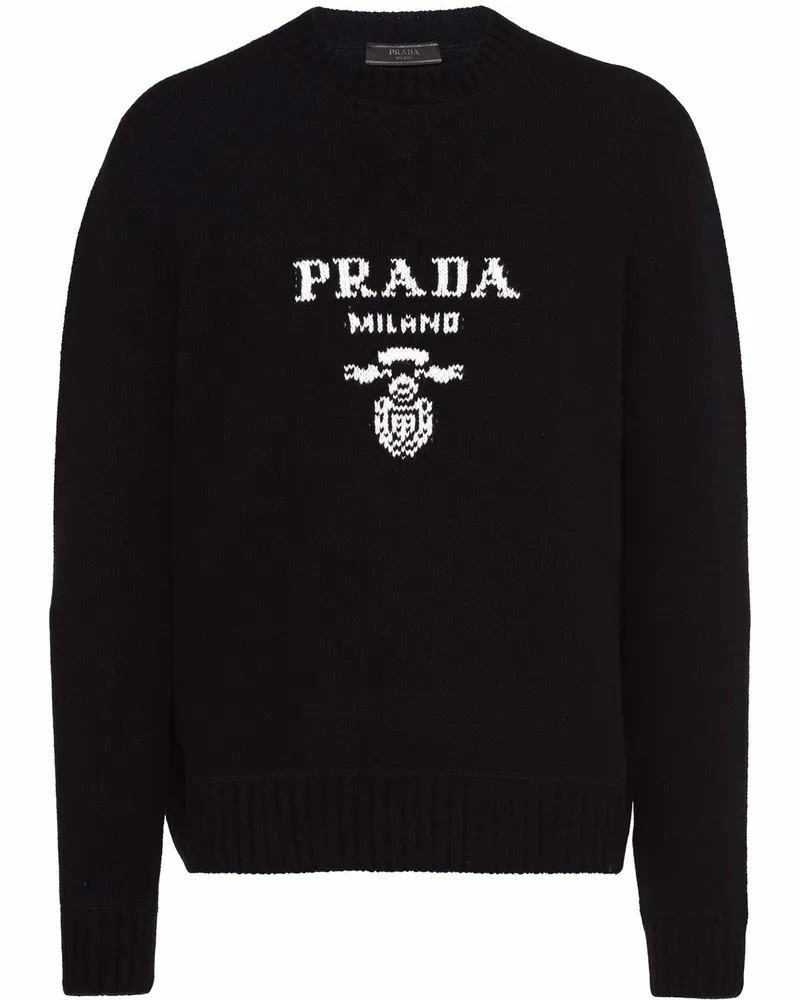 Prada Intarsien-Pullover mit Logo Schwarz