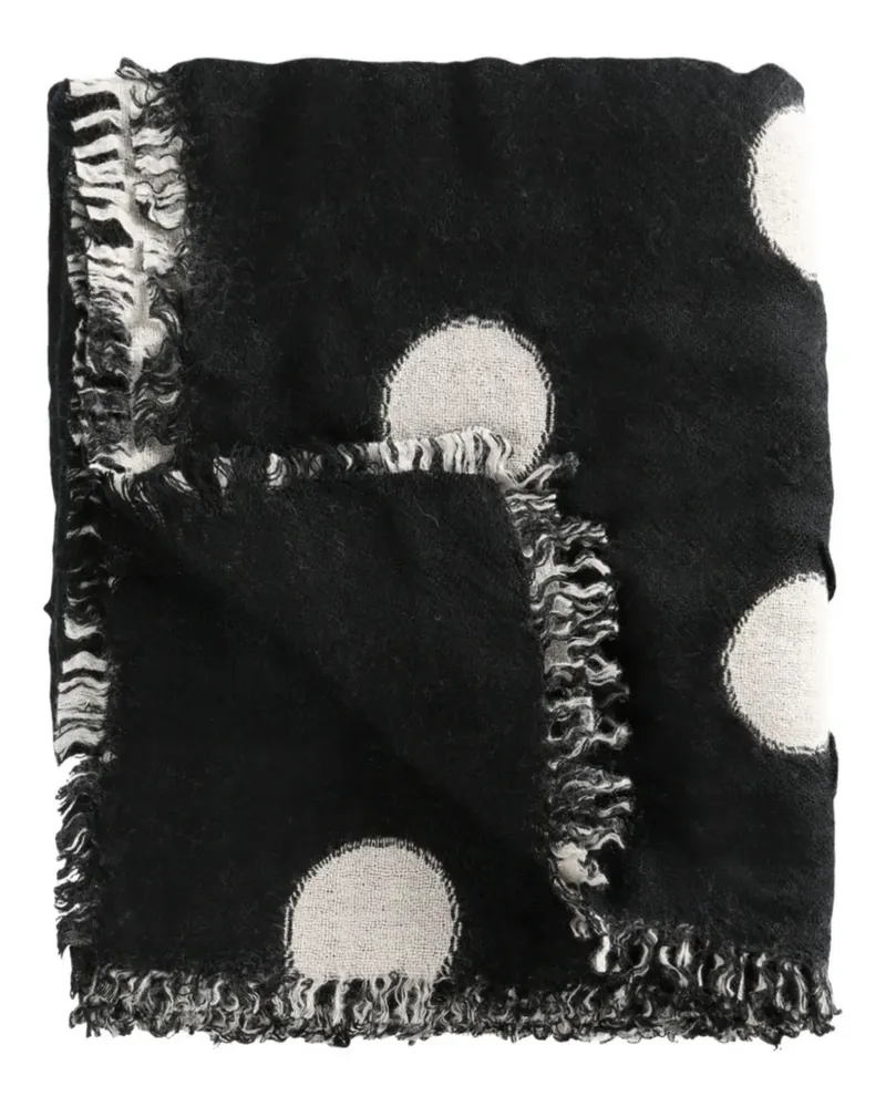Yohji Yamamoto polka-dot pattern fringed-edges scarf - Schwarz Schwarz