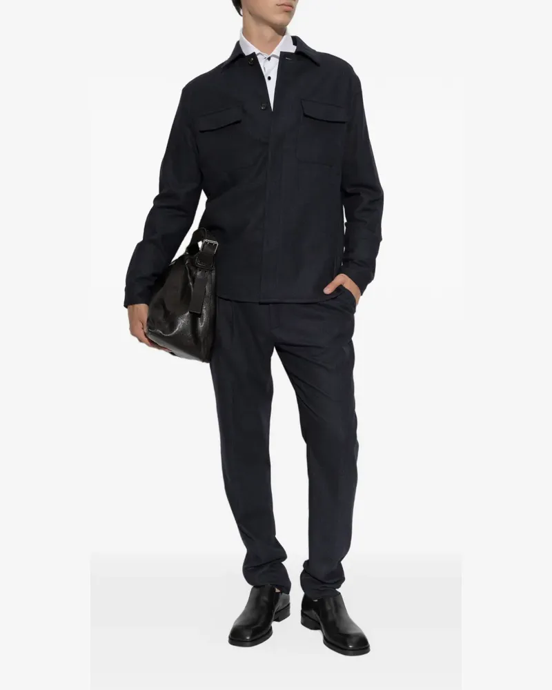 Eleventy flap-pocket wool-blend trousers and shirt jacket set - Blau Blau