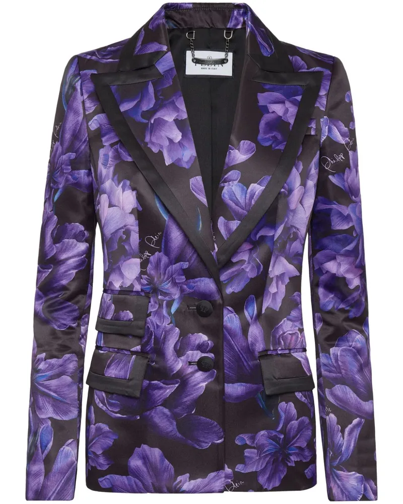 Philipp Plein Blazer mit Blumen-Print - Schwarz Schwarz