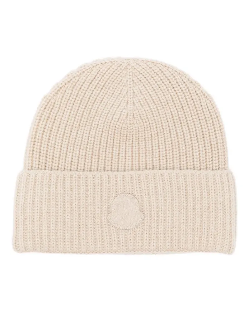 Moncler ribbed logo-patch beanie - Nude Nude