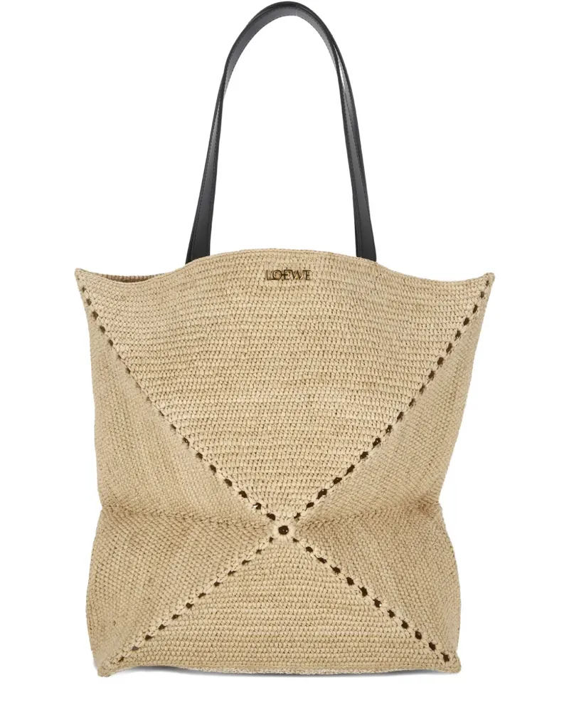 Loewe XL Puzzle Fold raffia tote bag - Nude Nude