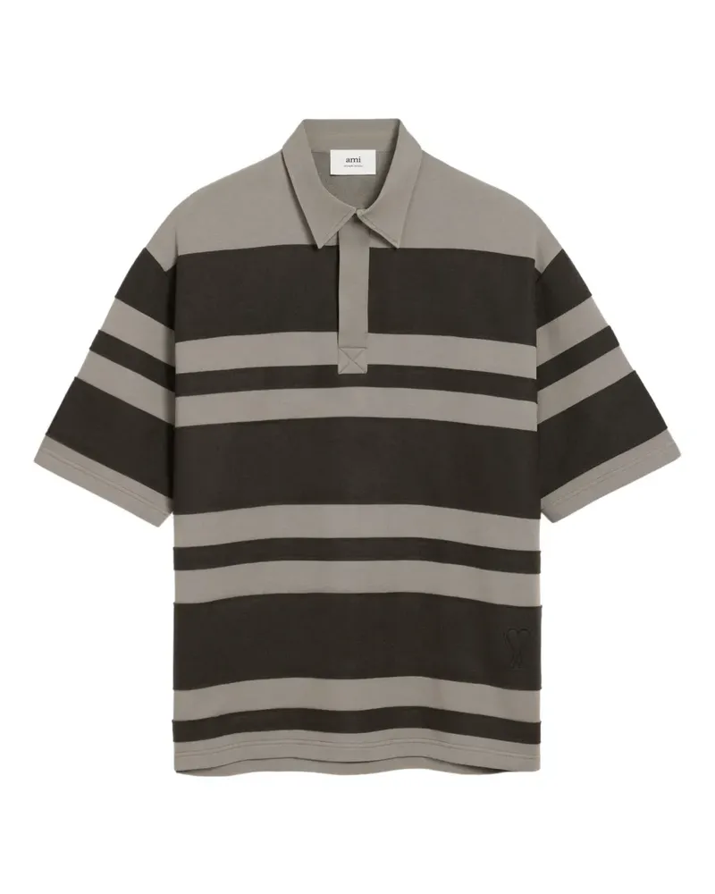 AMI Paris Gestreiftes Ami De Coeur Poloshirt - Grau Grau