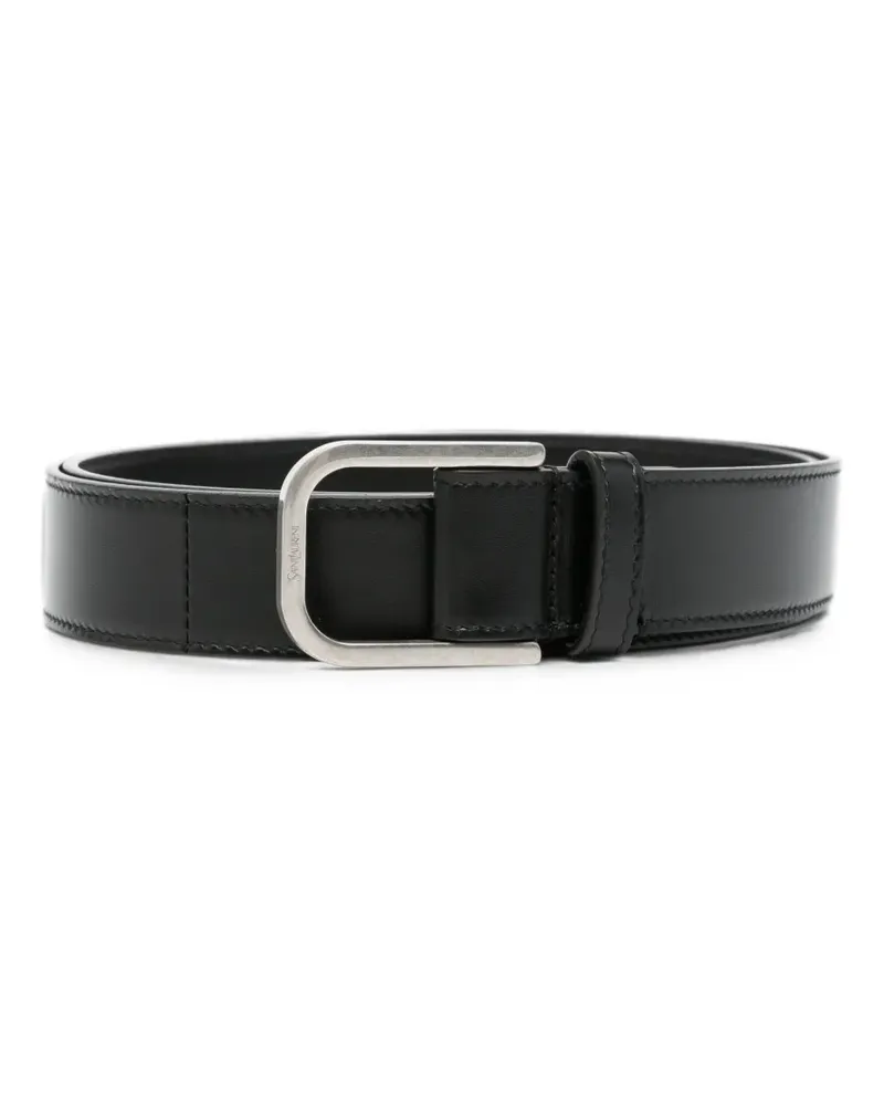 Saint Laurent logo-engraved leather buckle belt - Schwarz Schwarz