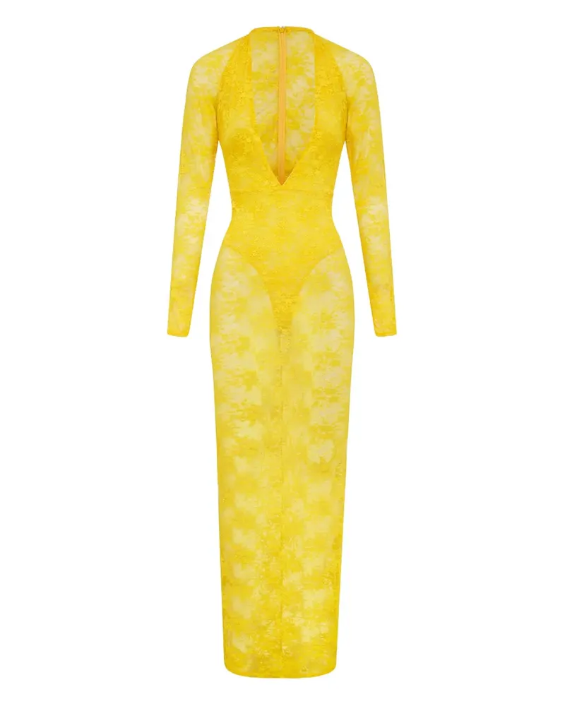 Alex Perry Spitzen-Maxikleid mit V-Ausschnitt - Gelb Gelb