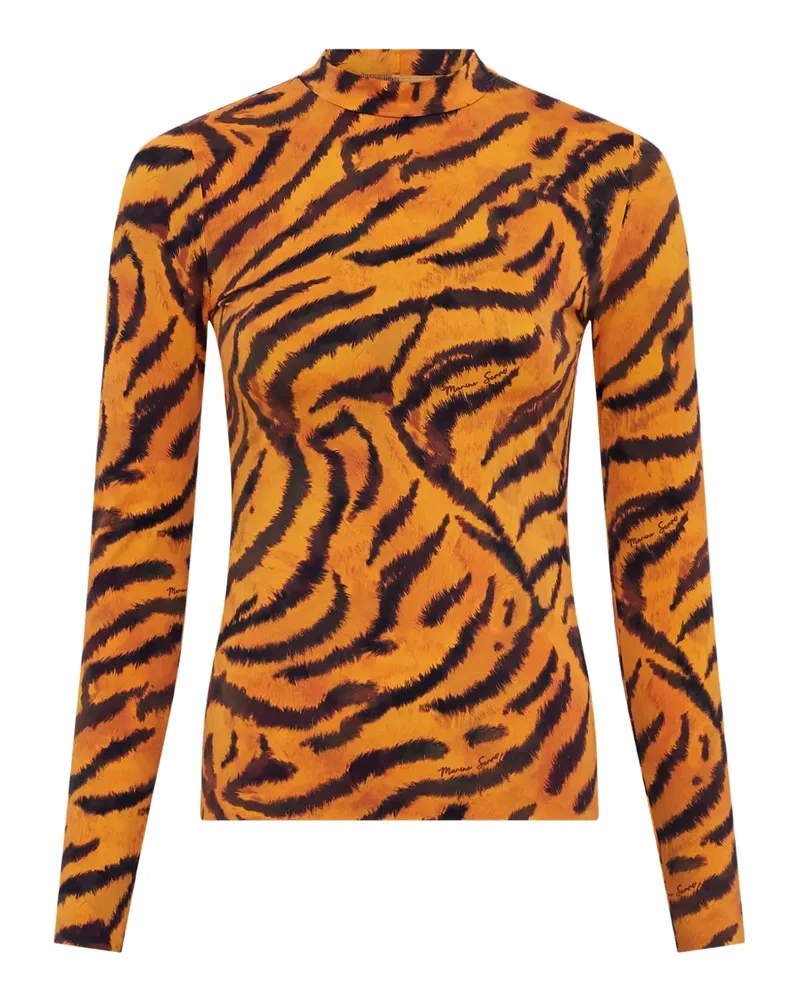 Marine Serre tiger-print turtleneck top - Orange Orange