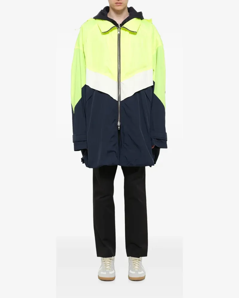 JUUN.J colour-block drawstring-hood coat - Blau Blau
