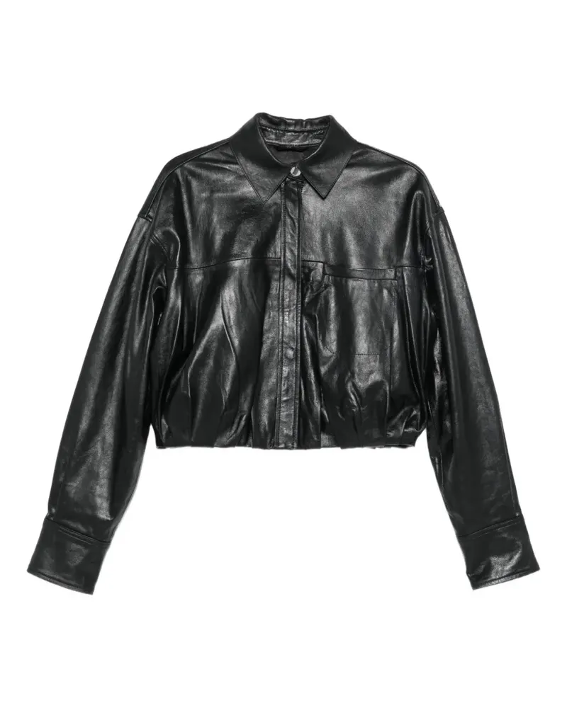 SPORTMAX Cropped-Lederjacke - Schwarz Schwarz